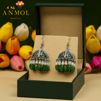 Mehndi Wear Artificial Earrings Jewellery - Green & Red - Anmol Jewellery Anmol Jewellery