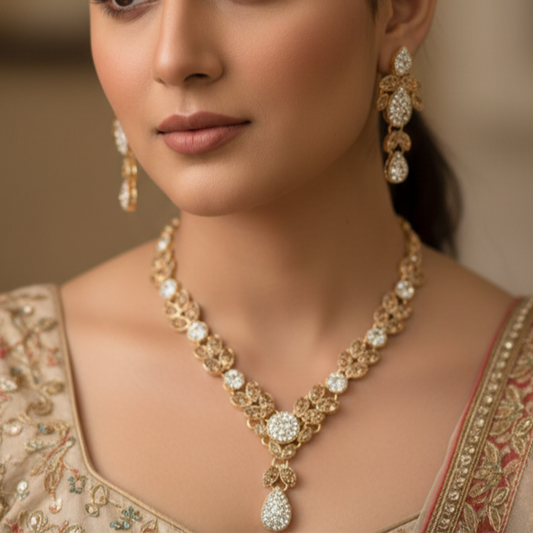 Gold-plated zircon leaf design set